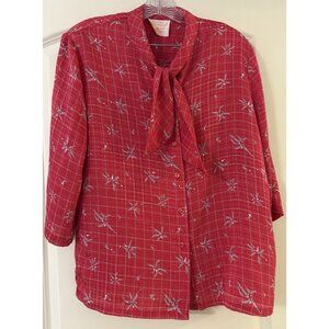Country Sophisticates by Pendleton Neck Tie Button Down Blouse Relaxed Fit